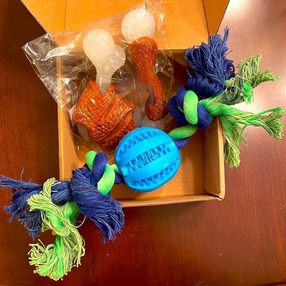 Brand New 3-Piece Dog Chew & Rope Toys Set for Aggressive Chewers Bacon Teething